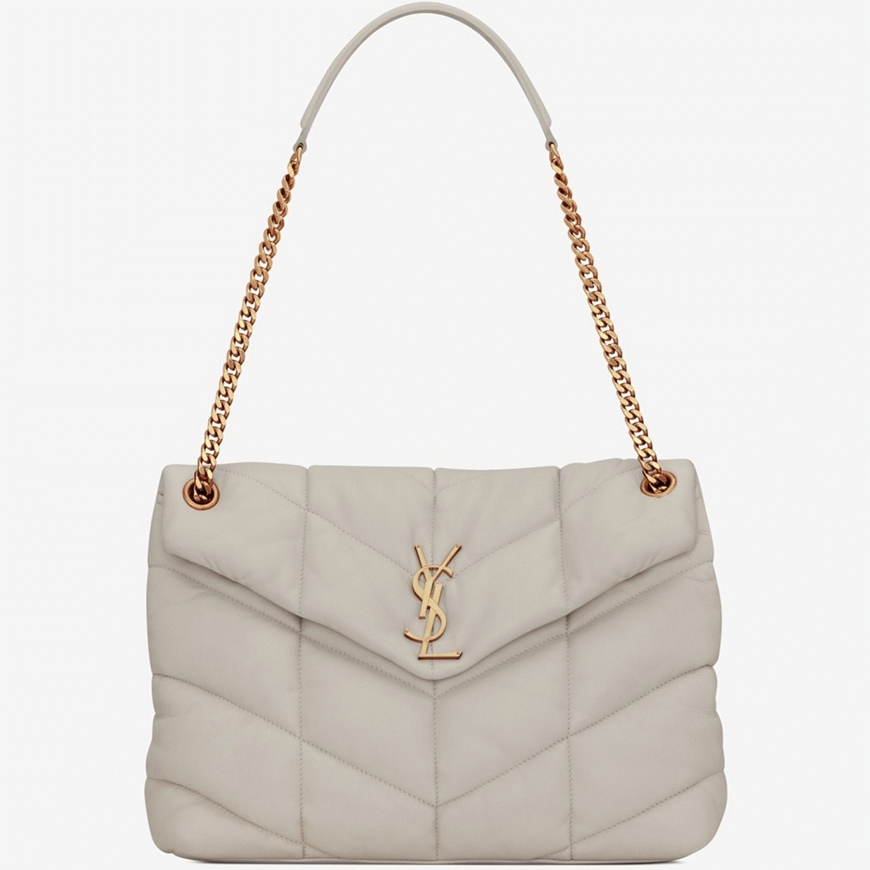 Sa1nt Lau*nt Puffer Medium Chain Bag White Lambskin