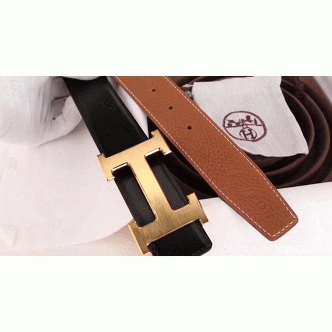 Fake H**me5 H-shaped belt buckle in brown