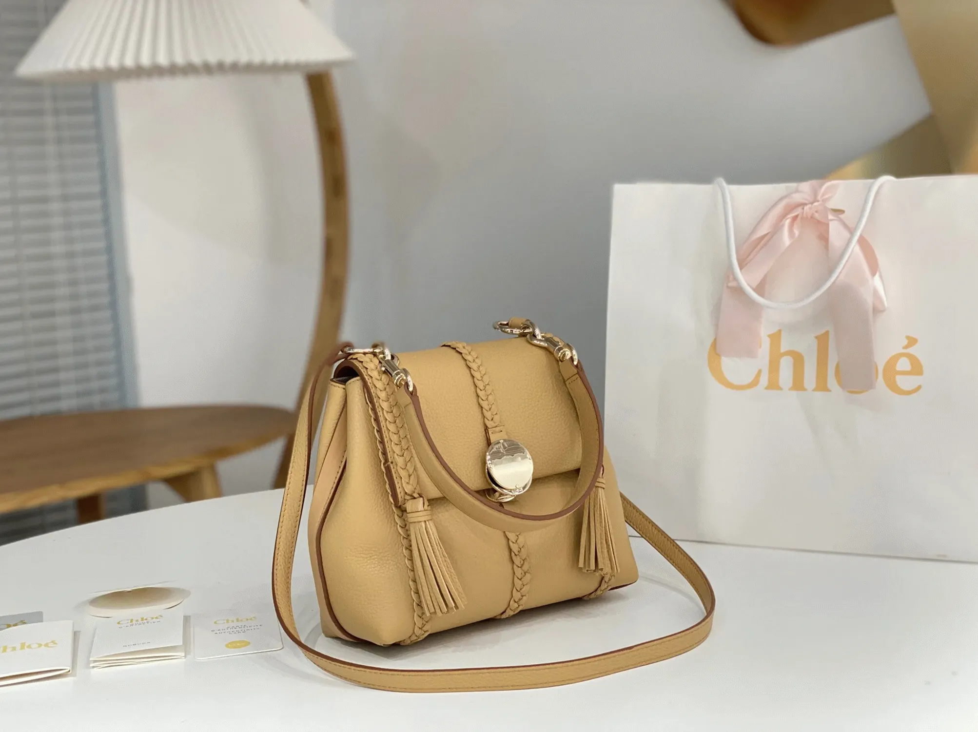 top quality replica Ch10e penelope small shoulder bag in beige grained calfskin