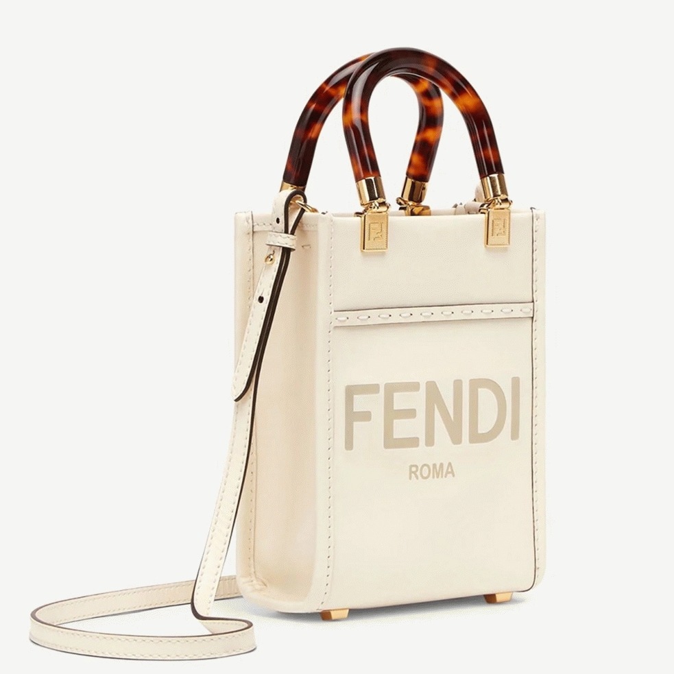 Top Quality Replica F**di Mini Sunshine Shopper Bag In White Leather