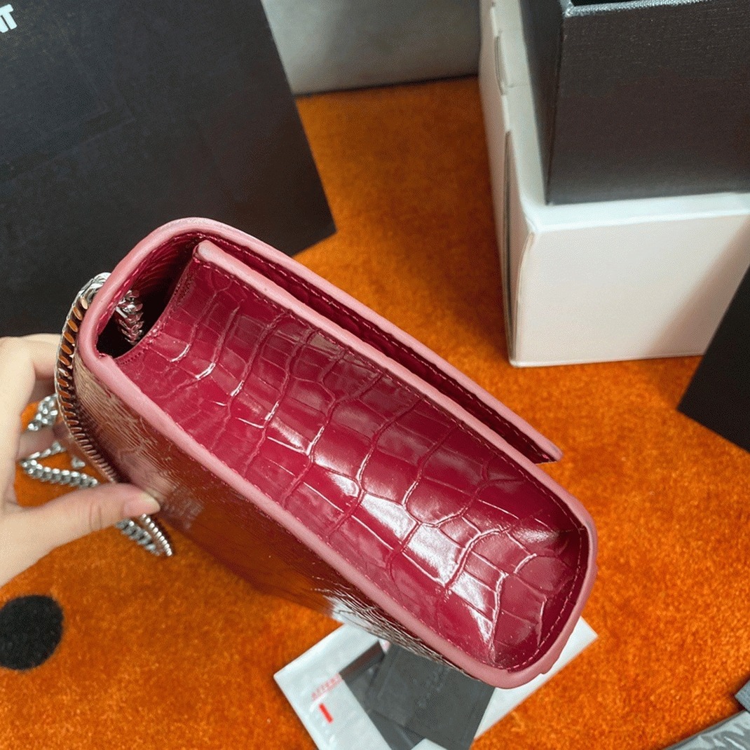 Fake Sa1nt Lau*nt Kate Medium Tassel Bag Red Crocodile-embossed Leather