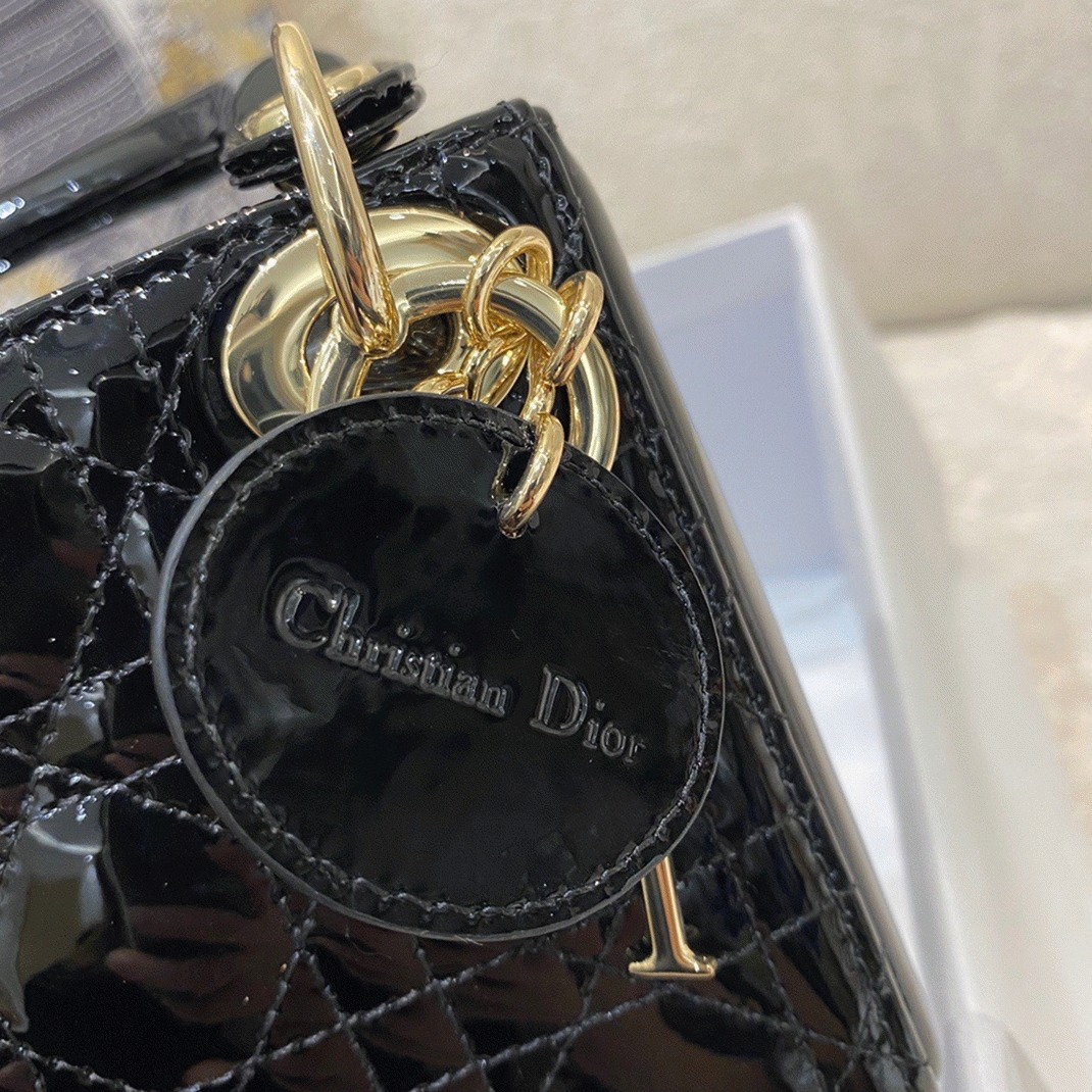 D10r Lady D10r Micro Bag Replica in Black Patent Cannage Calfskin