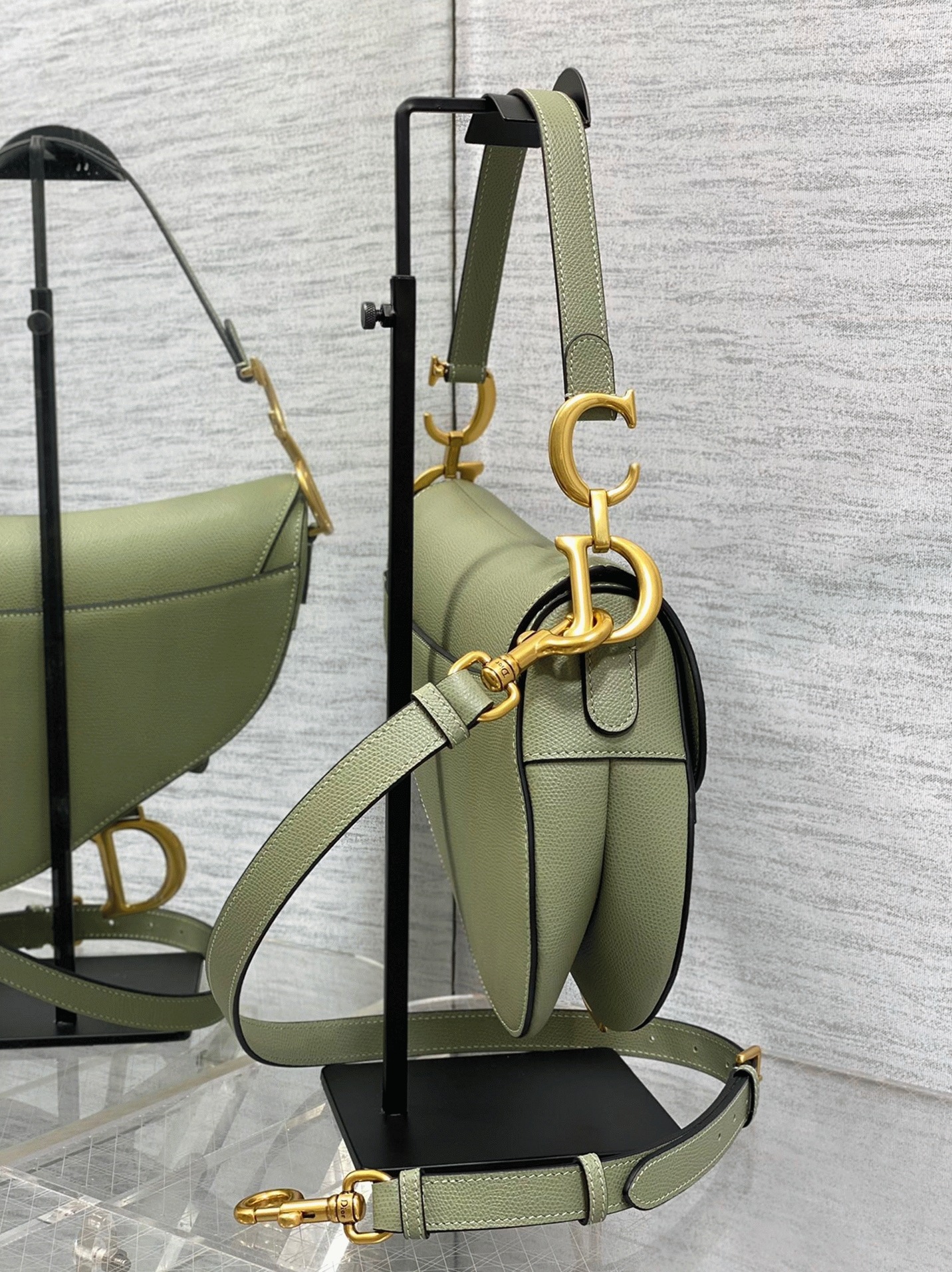 D10r Saddle Bag with Strap Imitation in Ethereal Green Grained Calfskin