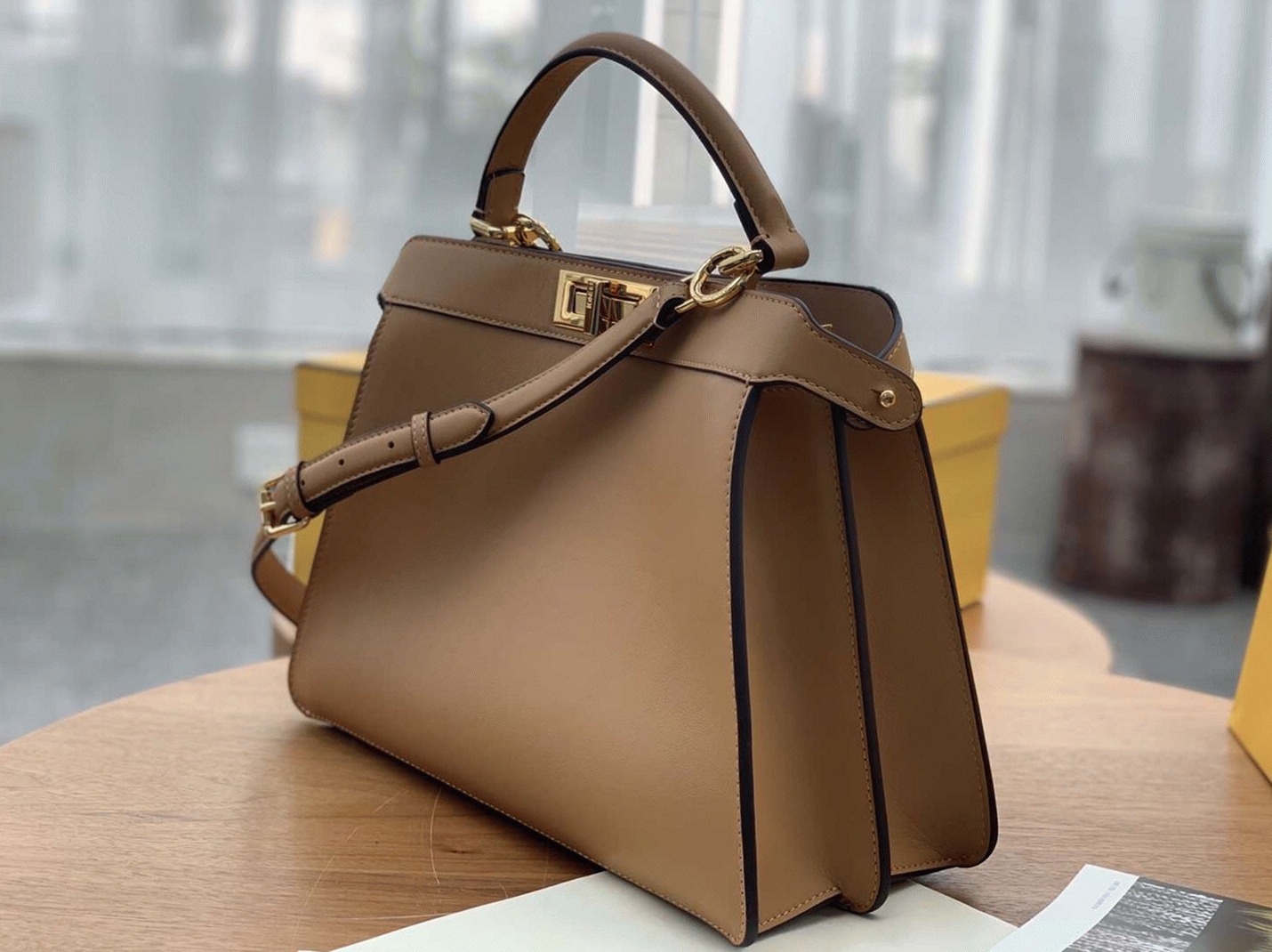 Top Quality Fake F**di Peekaboo ISeeU Medium Bag In Beige Calfskin