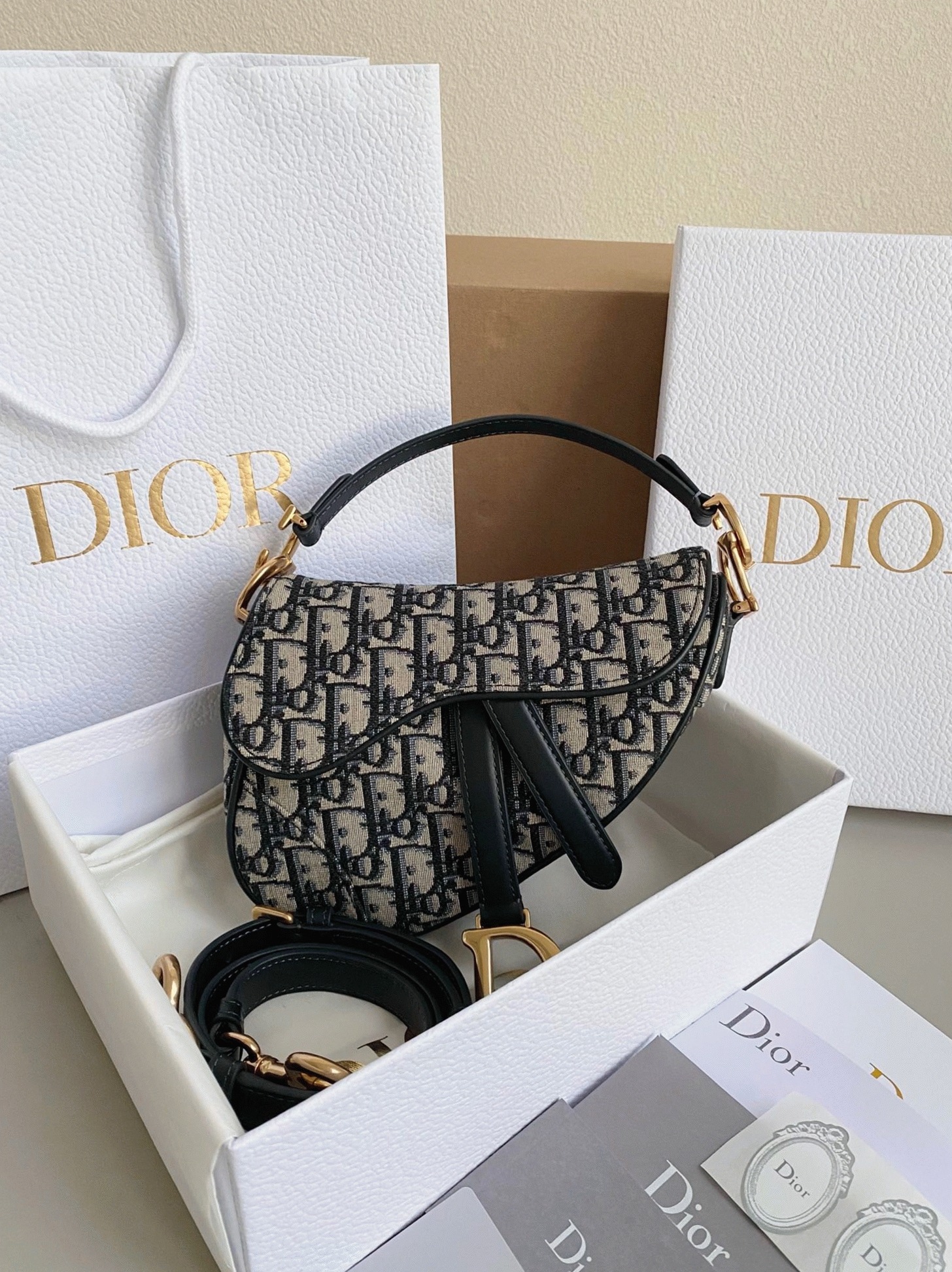 D10r Mini Saddle Bag Fake with Strap in Blue Oblique Jacquard
