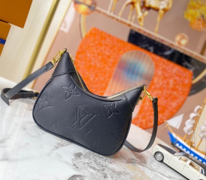 L0vis Vvtt0n Monogram Empreinte Leather Bagatelle Mini Hobo In Black