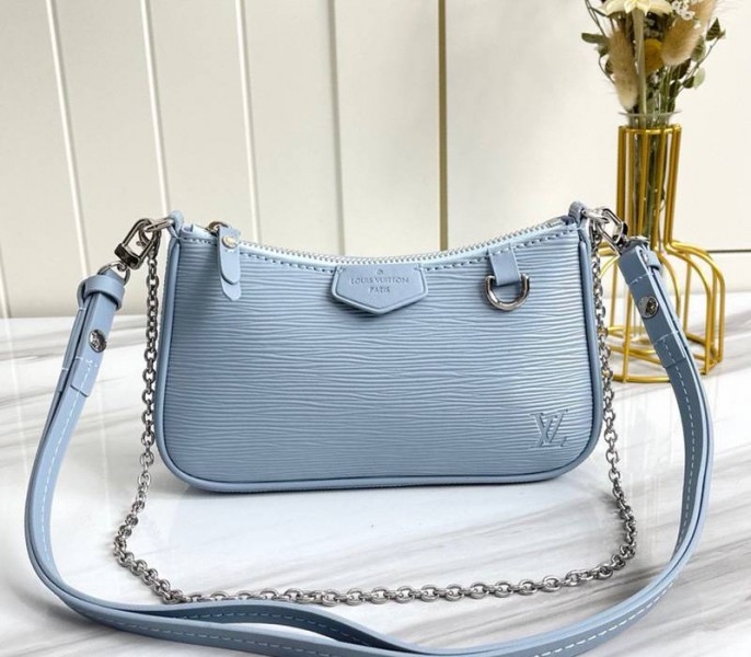 L0vis Vvtt0n Epi Leather Easy Pouch On Strap In Bleu Celeste Blue