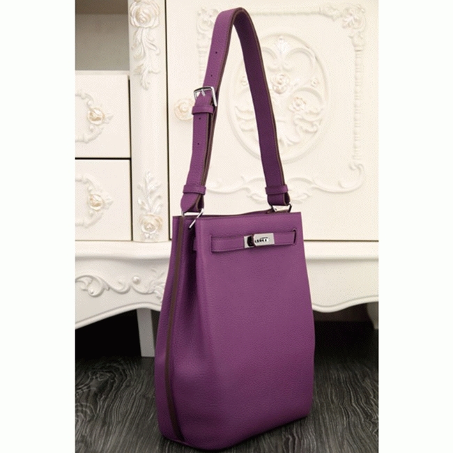 Purple Leather Knockoff H**me5 So Kelly 22cm Stylish Purse