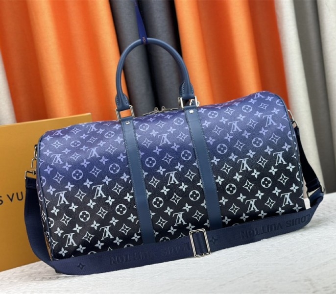 L0vis Vvtt0n Monogram Gradient Canvas Keepall Bandouliere 50 In Navy Blue