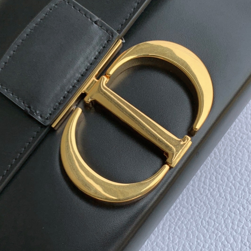 D10r 30 Montaigne Box Bag Replica in Black Box Calfskin