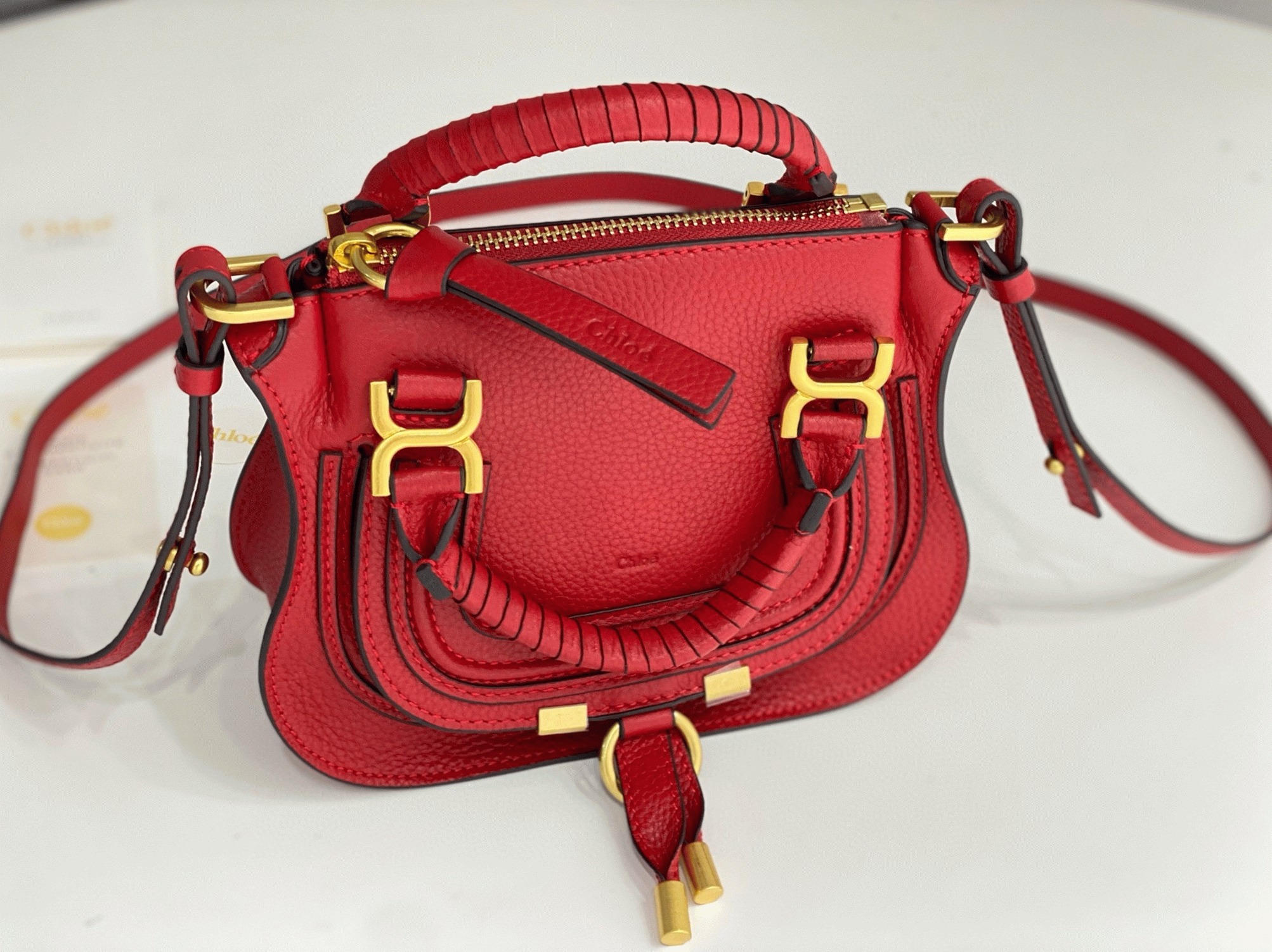 red grained leather Ch10e marcie mini double handle fake bag