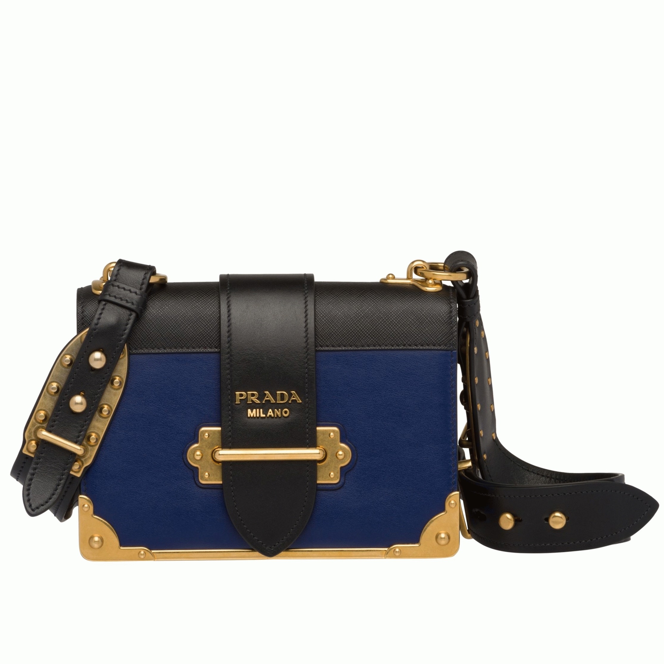 Blue/Black Pra*a Cahier Shoulder Bag Fake