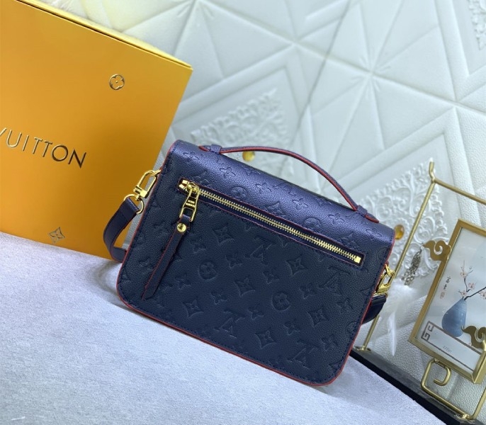 LV Monogram Empreinte Leather Metis In Navy Blue And Red