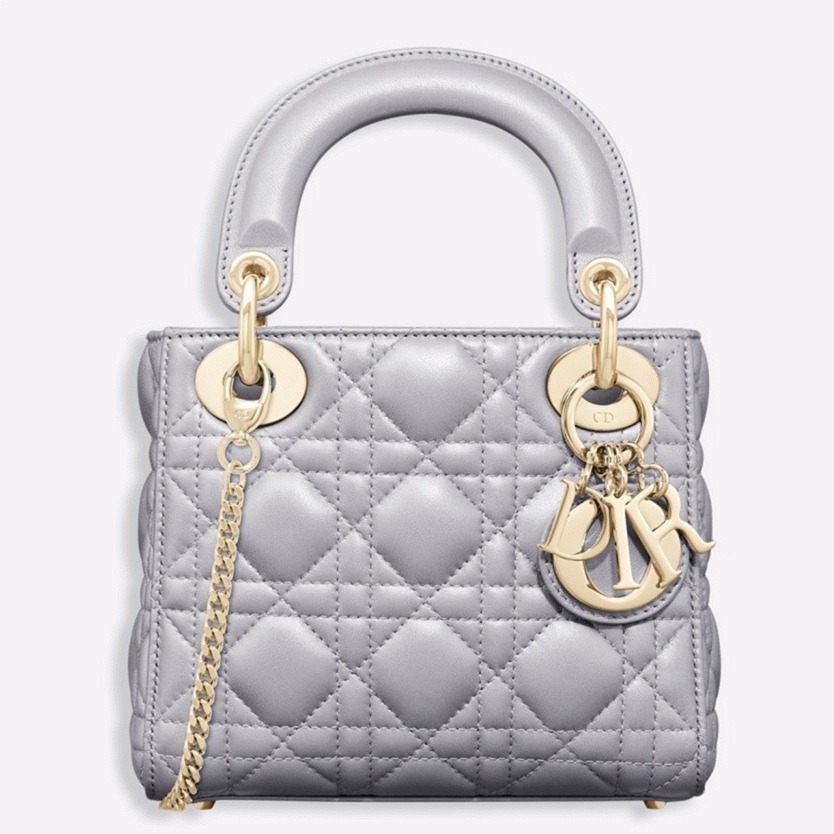 D10r Lady D10r Mini Chain Bag Replica in Grey Pearlescent Lambskin