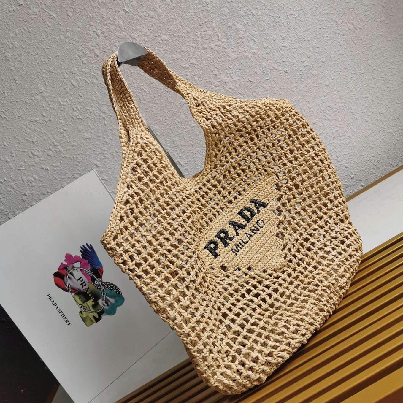 Pra*a Large Tote Bag Knockoff in Beige Woven Raffia