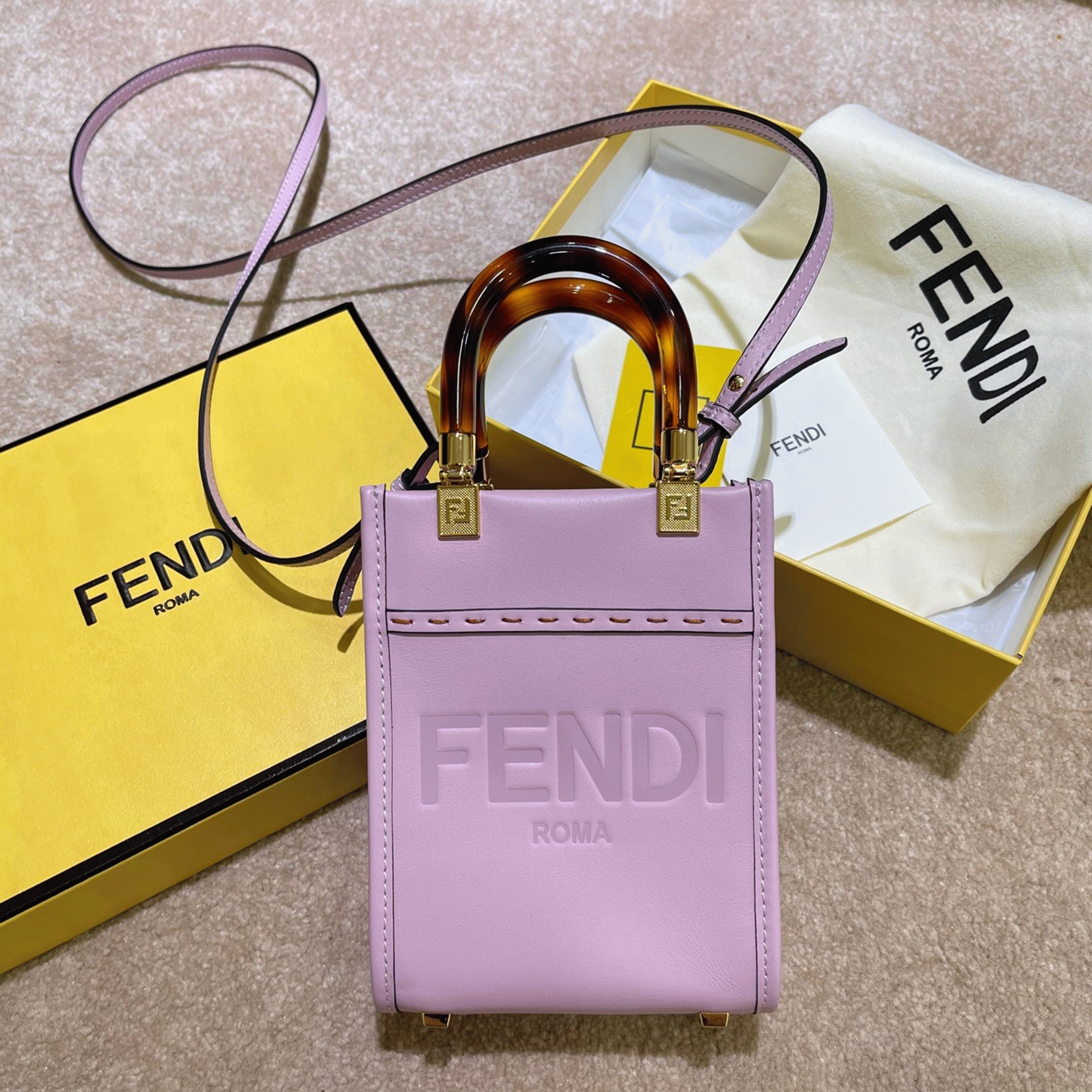Top Quality Knockoff F**di Mini Sunshine Shopper Bag In Lilas Leather