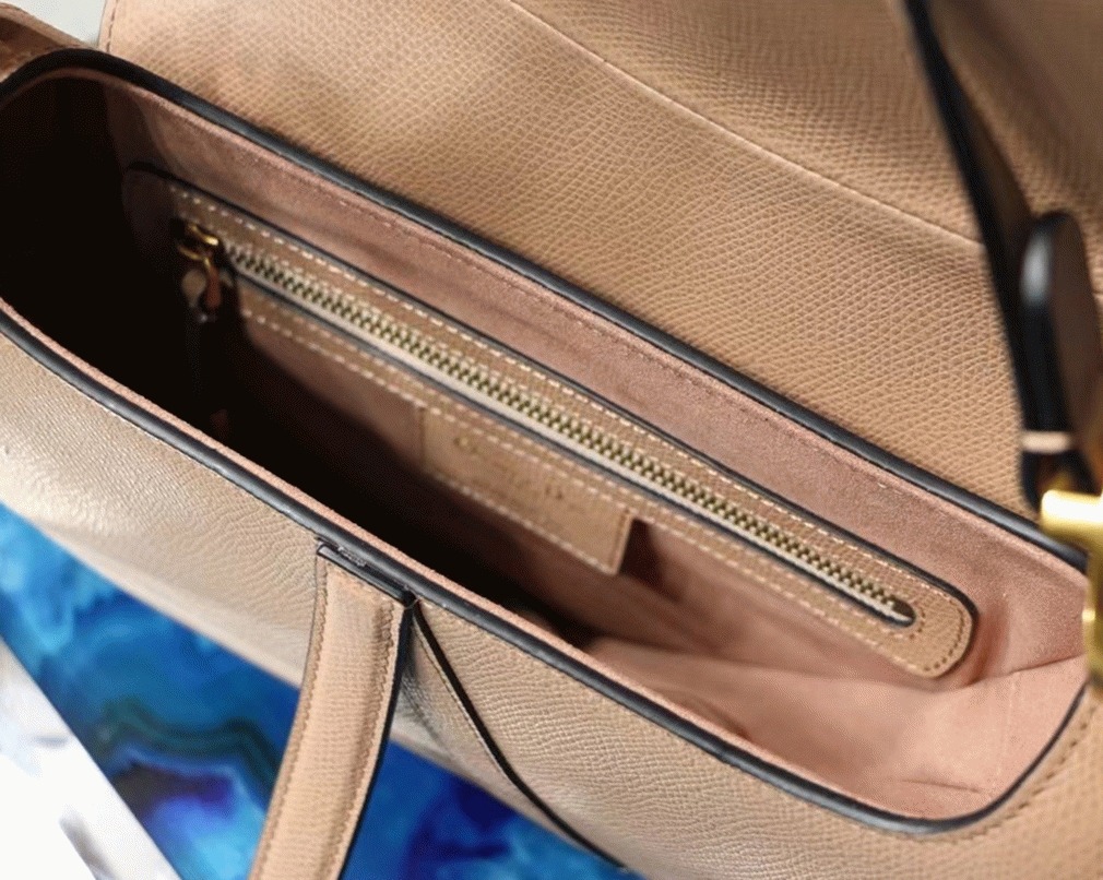 D10r Saddle Bag Fake in Blush Grained Calfskin