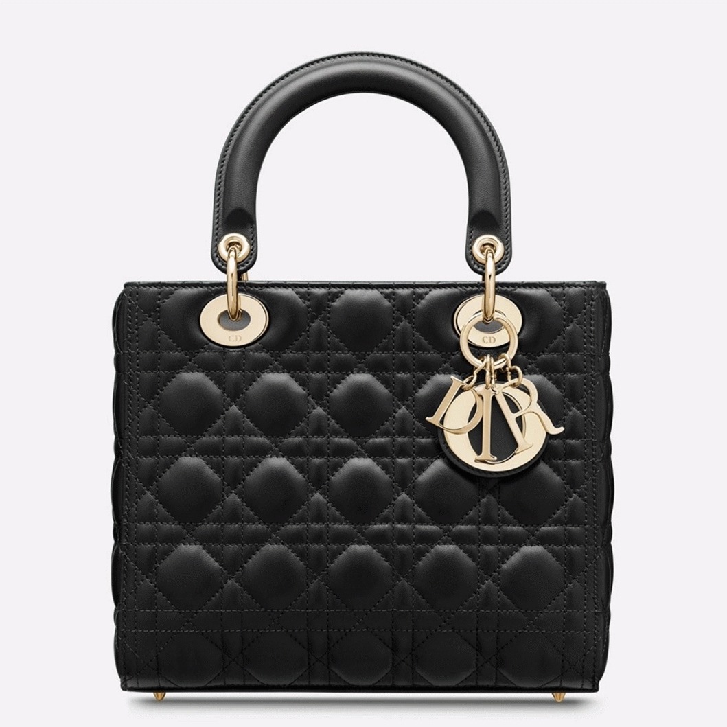D10r Lady D10r Medium Bag Fake in Black Cannage Lambskin