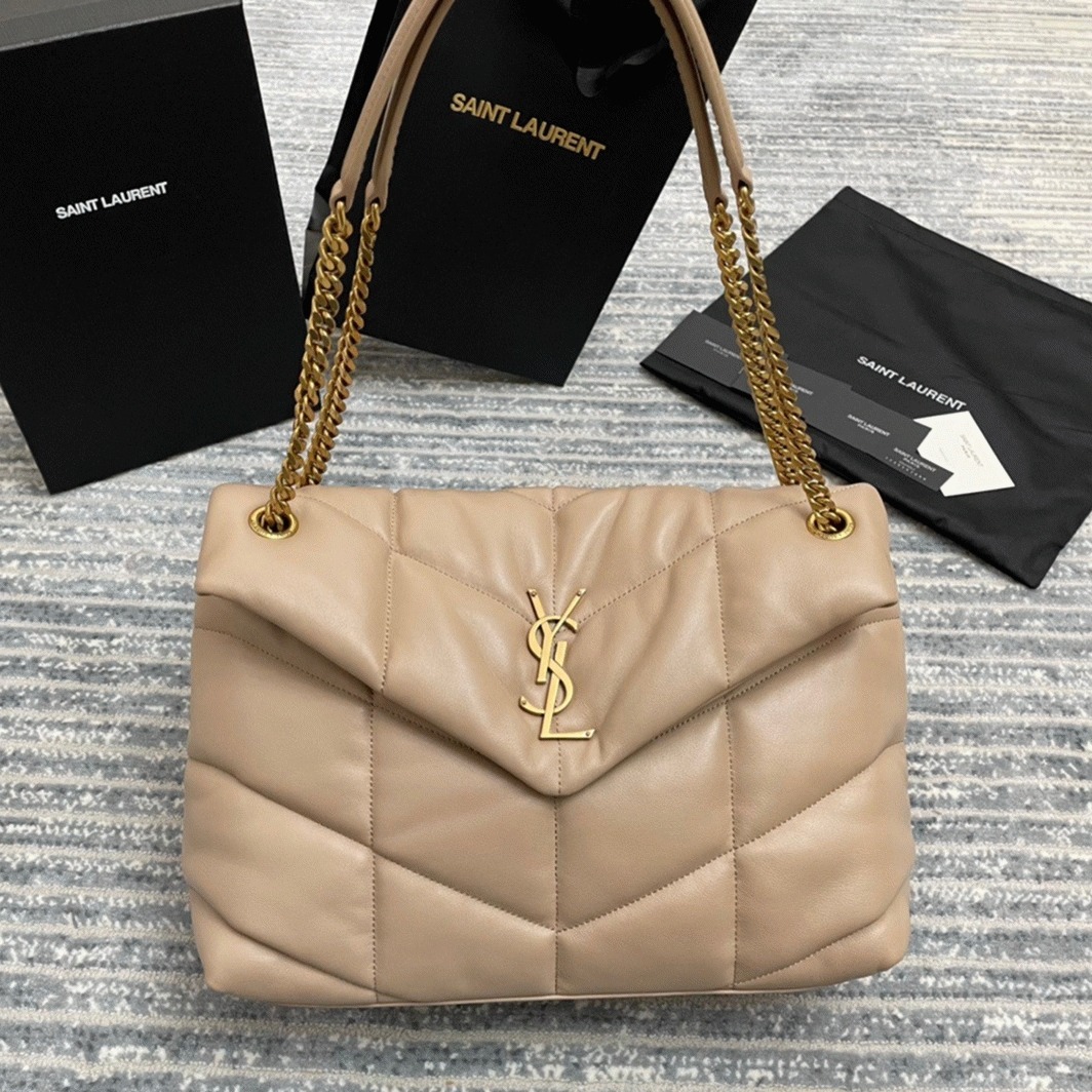 Sa1nt Lau*nt Puffer Medium Chain Bag Beige Lambskin