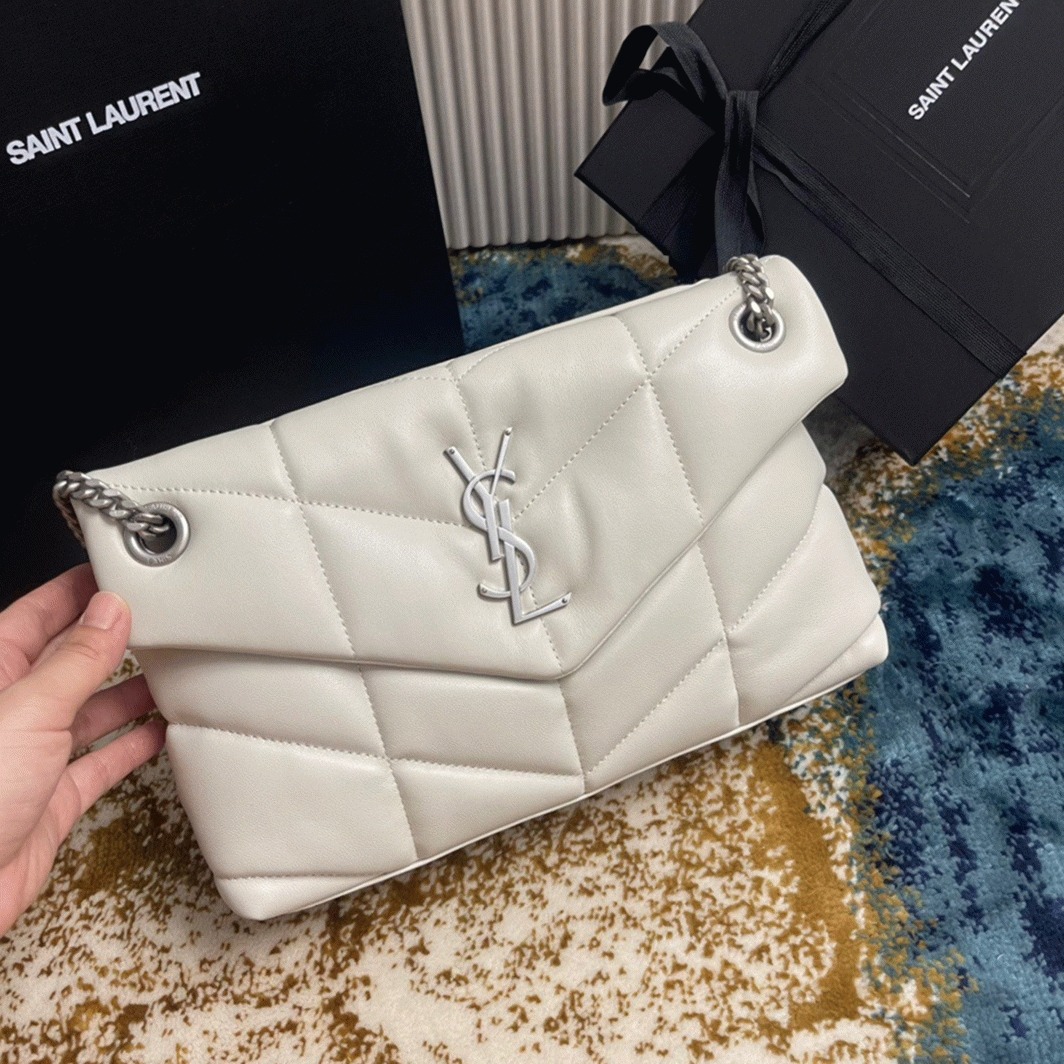 Replica Sa1nt Lau*nt Puffer Small Chain Bag Ivory Lambskin