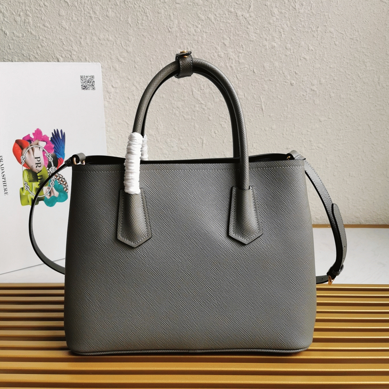 Grey Pra*a Double Medium Tote Bag Replica