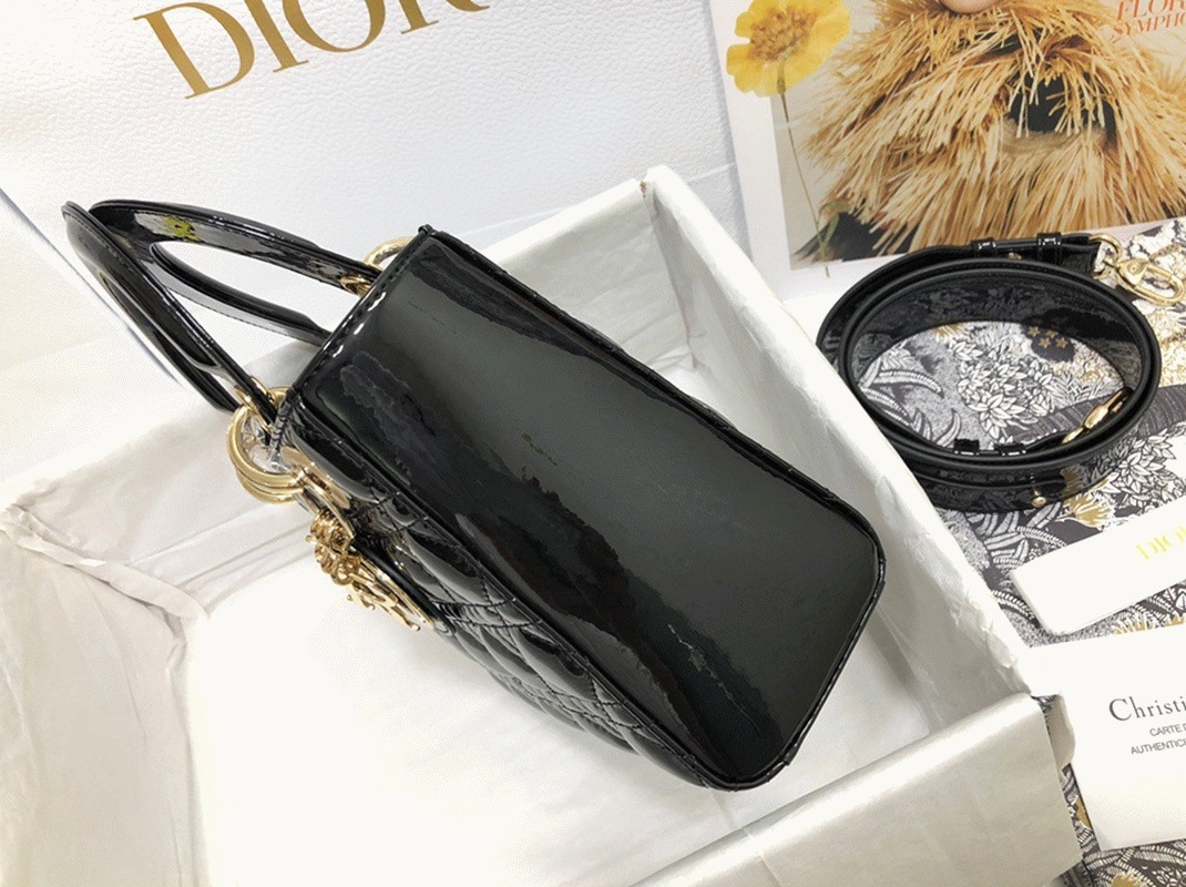 D10r Small Lady D10r Bag Knockoff in Black Patent Cannage Calfskin