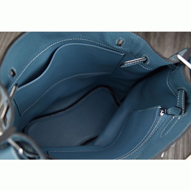 Jean Blue Leather Fake H**me5 So Kelly 22cm Casual Handbag