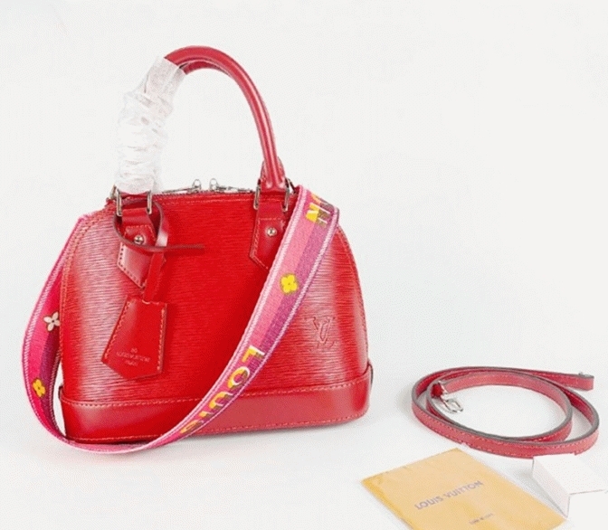 L0vis Vvtt0n Epi Leather Alma BB Handbag In Red With Jacquard Strap