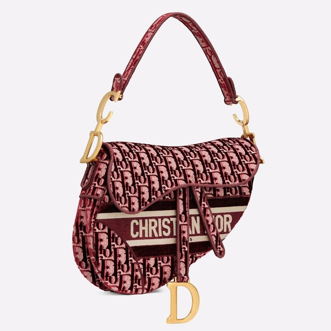 D10r Saddle Bag Faux in Bordeaux Velvet Oblique Embroidered