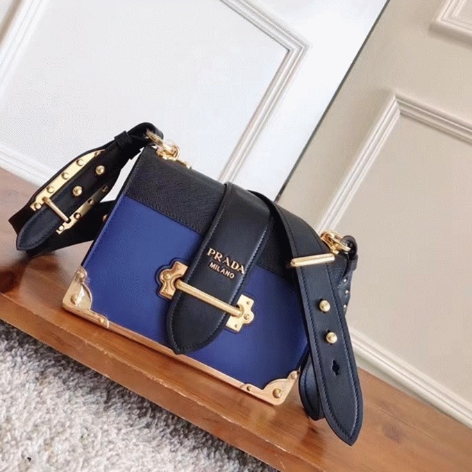 Blue/Black Pra*a Cahier Shoulder Bag Fake