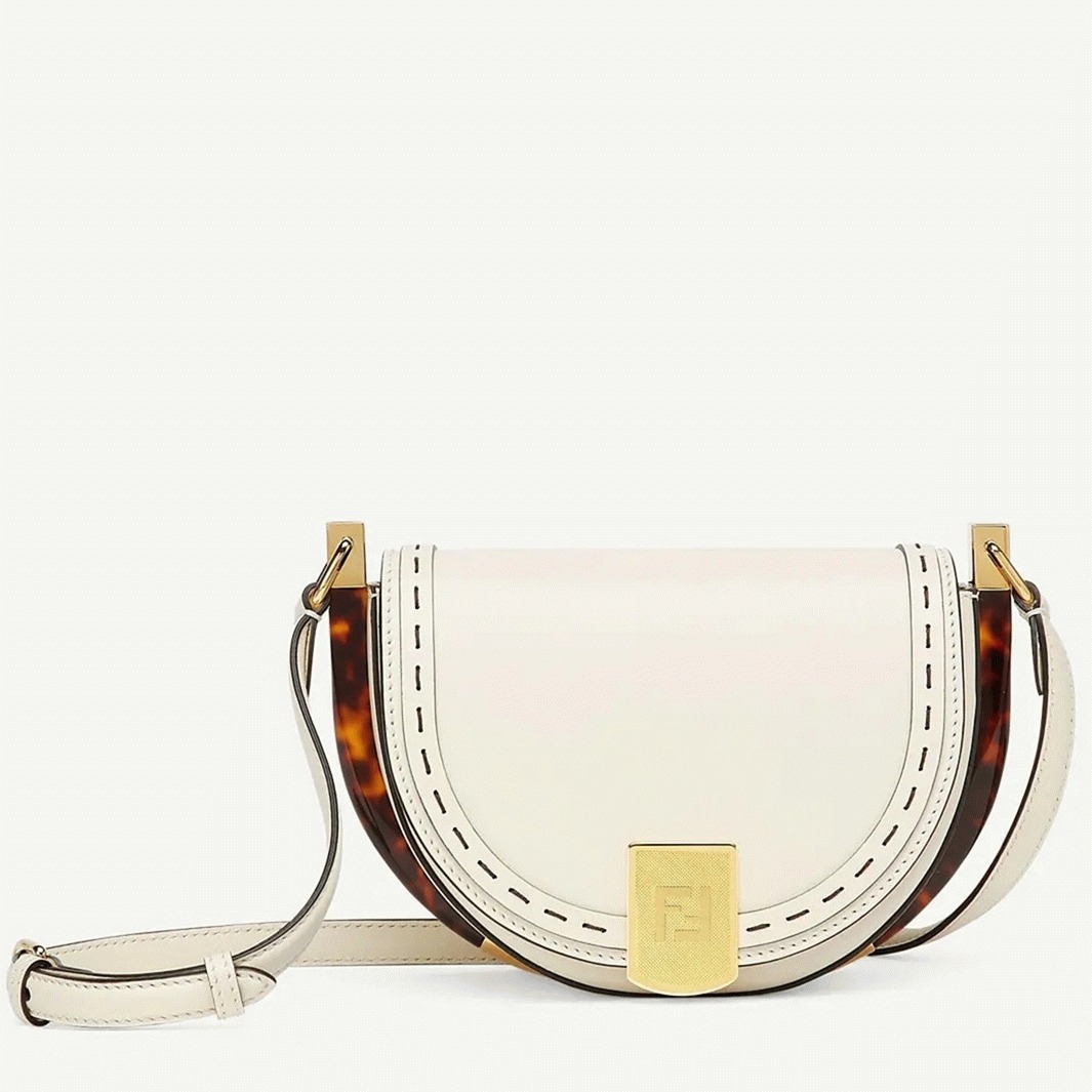 Top Quality Faux F**di Moonlight Saddle Bag In White Calfskin