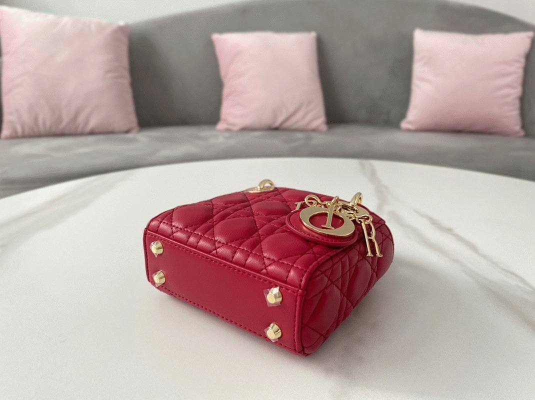 D10r Lady D10r Micro Bag Replica in Red Cannage Lambskin