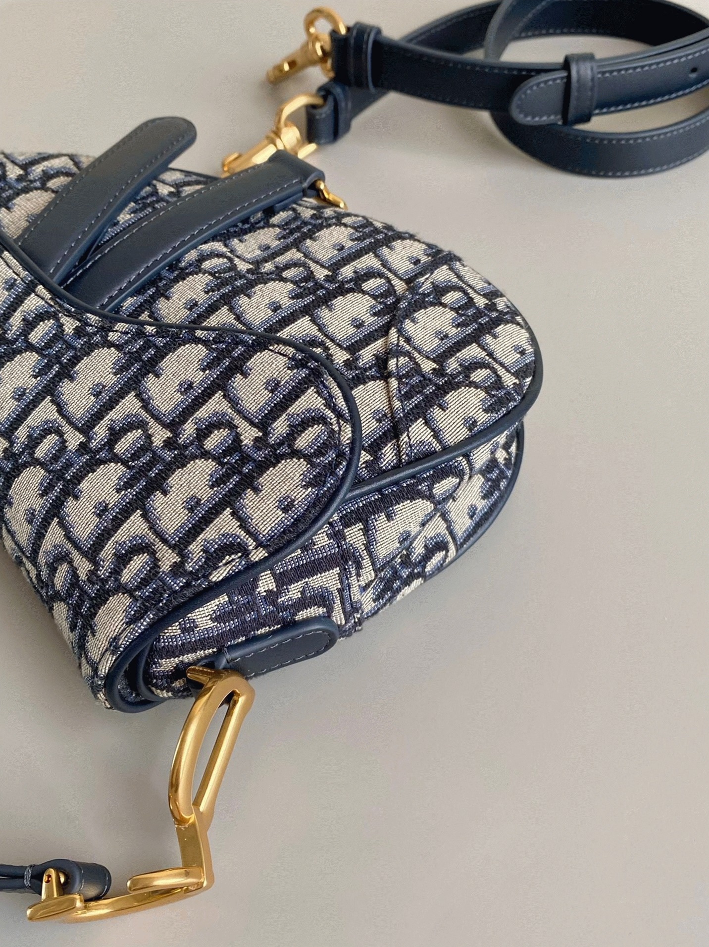 D10r Mini Saddle Bag Fake with Strap in Blue Oblique Jacquard