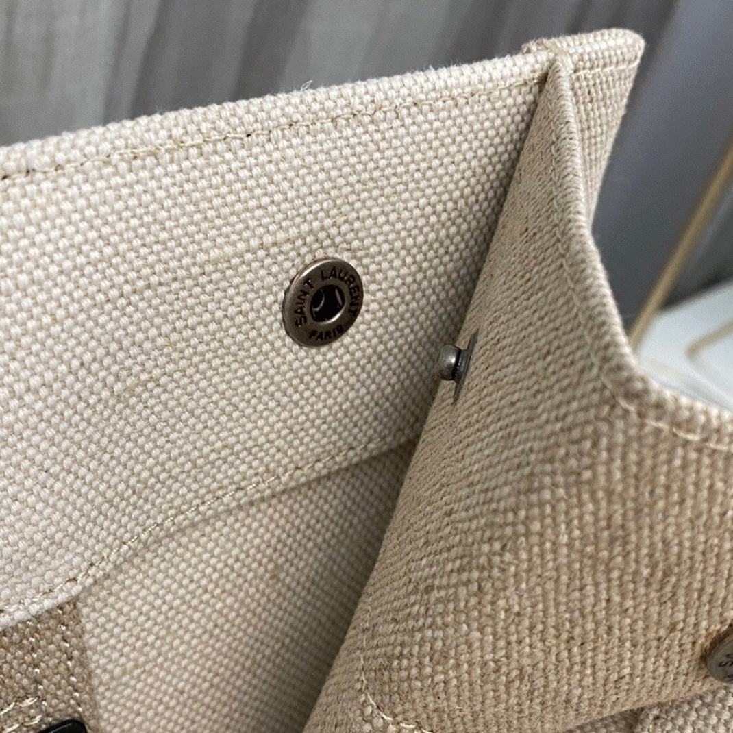 Knockoff Sa1nt Lau*nt Rive Gauche Tote Bag White Linen and Black Leather