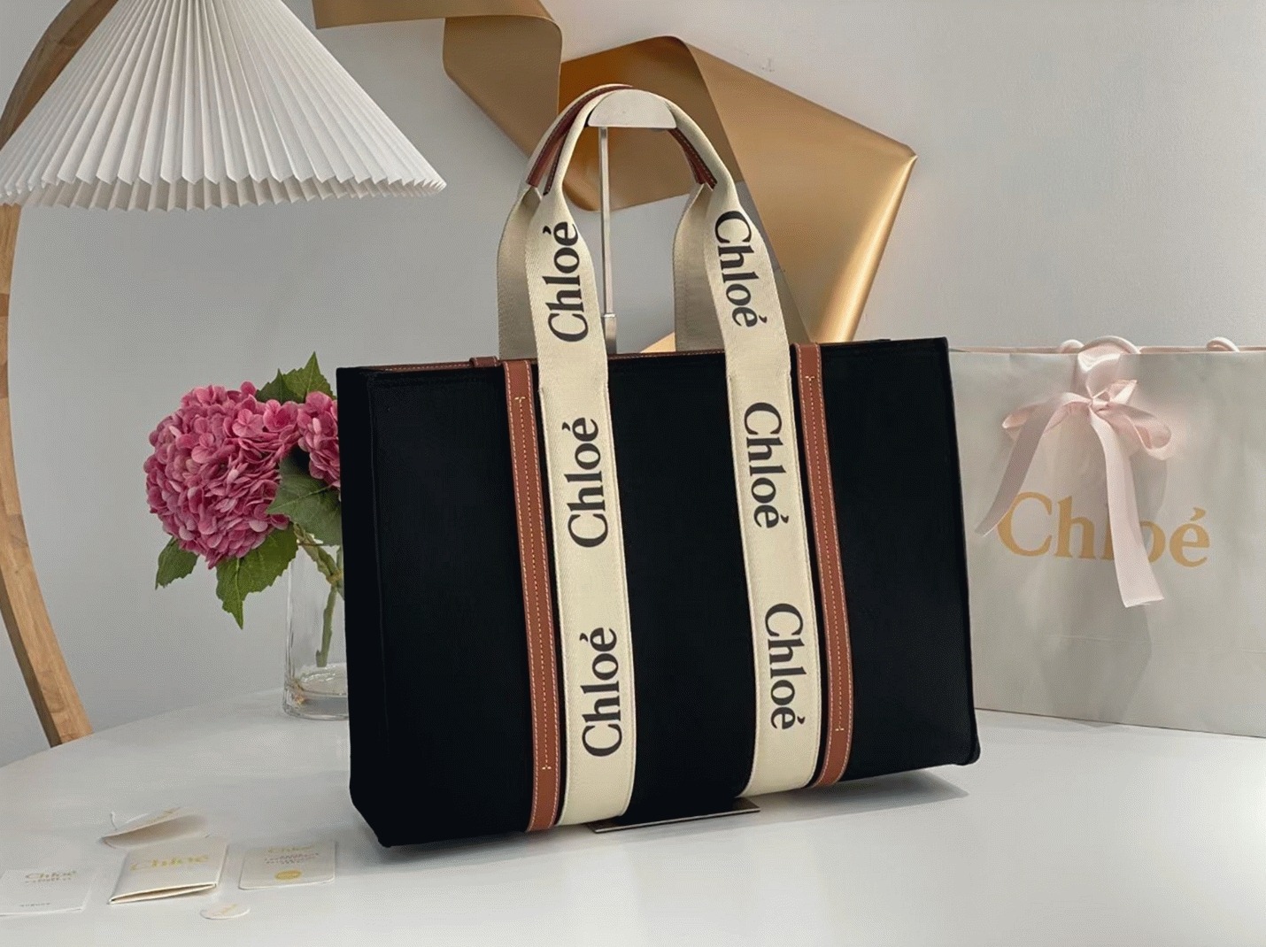 top quality faux Ch10e large woody tote bag in black felt