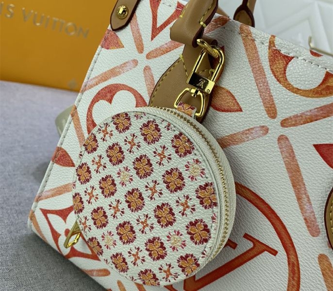 L0vis Vvtt0n LV By The Pool Monogram Tiles Canvas Onthego PM Tote In Coral