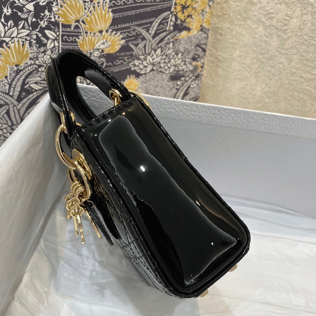 D10r Lady D10r Micro Bag Replica in Black Patent Cannage Calfskin