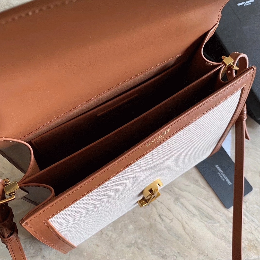 Fake Sa1nt Lau*nt Cassandra Medium Bag Beige Canvas