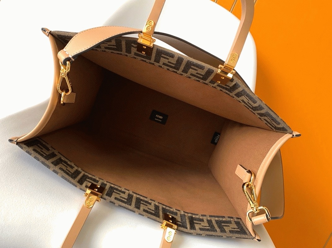Top Quality Knockoff F**di Sunshine Medium Tote Bag in Brown FF Jacquard Fabric