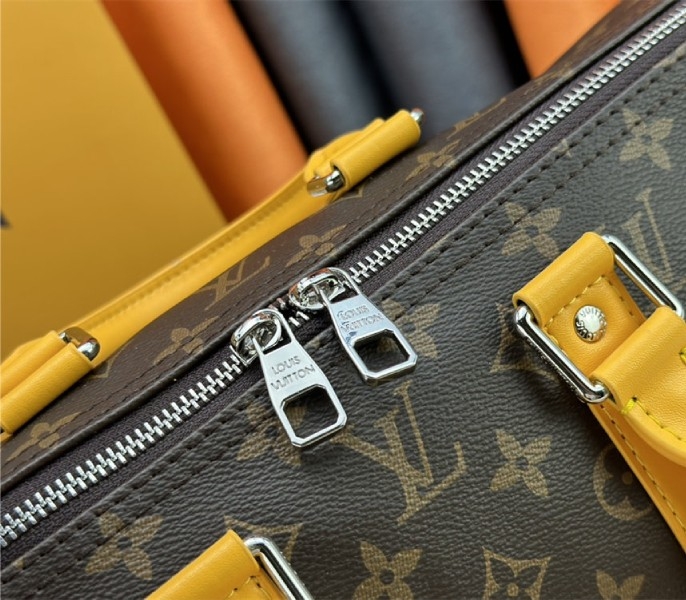 L0vis Vvtt0n Monogram Macassar Canvas Keepall Bandouliere 35 In Safran Yellow