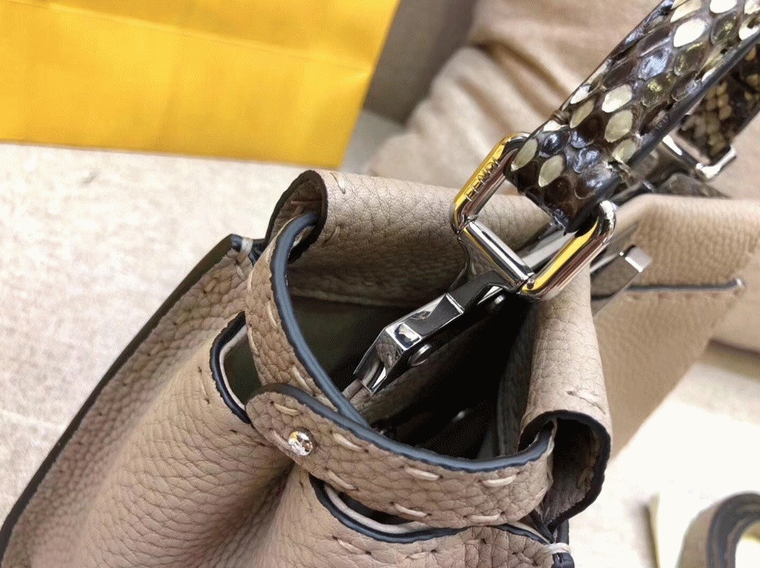 Top Quality Knockoff F**di Peekaboo Mini Selleria Grey Bag with Python Leather Handle