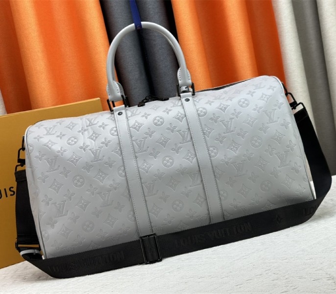 L0vis Vvtt0n Monogram Shadow Leather Keepall Bandouliere 50 In Anthracite Gray