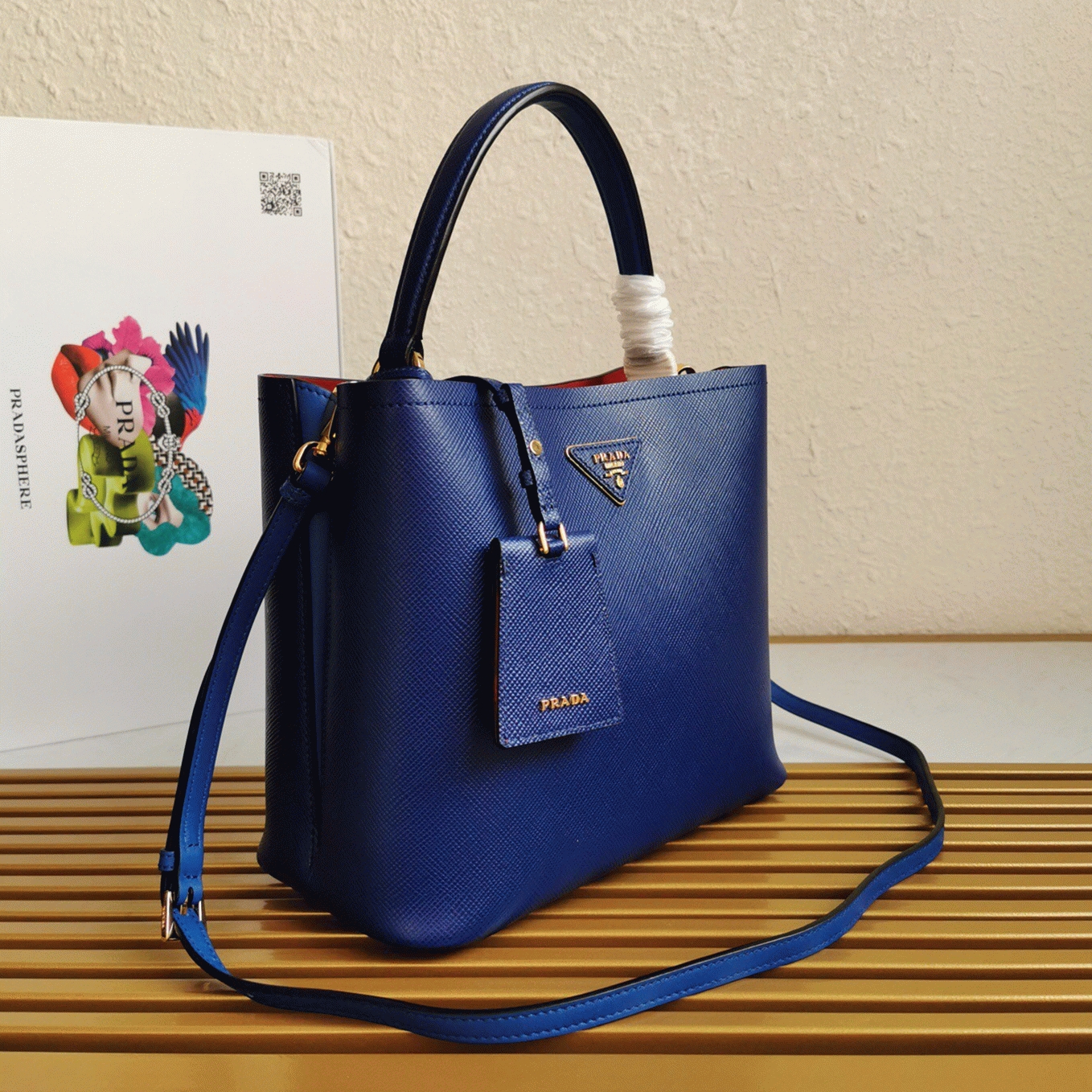 Blue Pra*a Large Panier Bag Fake