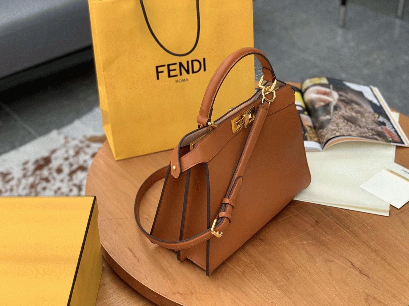 Top Quality Replica F**di Peekaboo ISeeU Medium Bag In Brown Calfskin