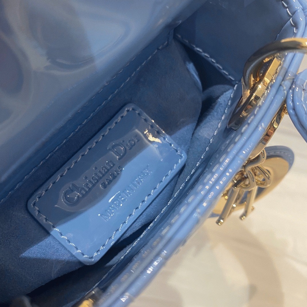 D10r Lady D10r Micro Bag Faux in Blue Patent Cannage Calfskin