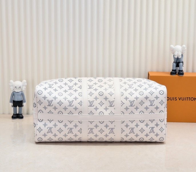 LV Monogram Shadow Keepall Bandouliere 50 In White