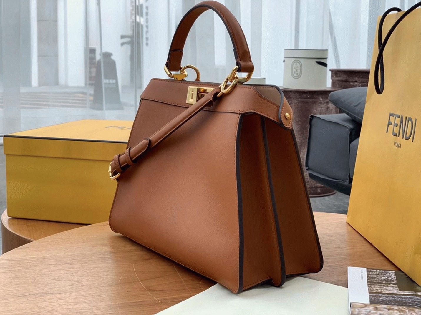 Top Quality Replica F**di Peekaboo ISeeU Medium Bag In Brown Calfskin