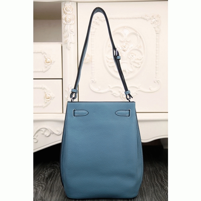Jean Blue Leather Fake H**me5 So Kelly 22cm Casual Handbag
