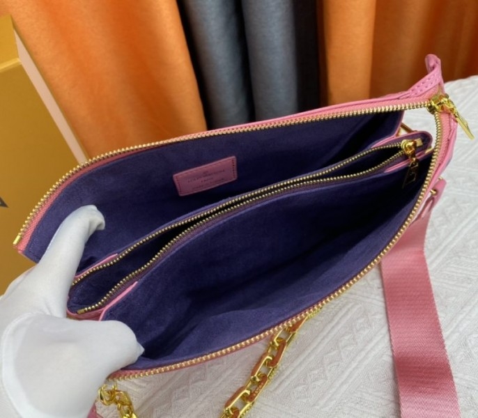 L0vis Vvtt0n Coussin PM Bag In Pink And Purple With Jacquard Strap