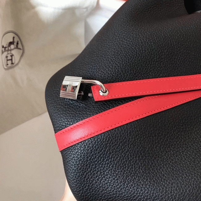 High quality bicolor black replica H**me5 Picotin Lock 18cm handbag